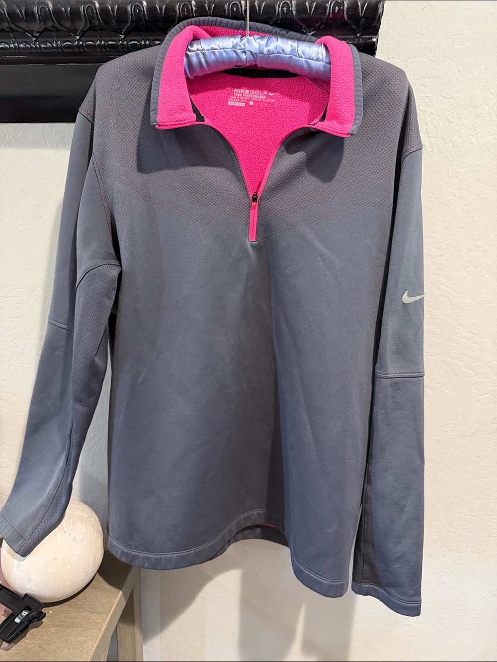 Nike Women's Charcoal Gray Half-Zip Pullover with Hot Pink Trim